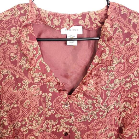 Avenue Top Womens 18 20 Silk Sheer Ruffle Poets Sleeve Romantic Grunge Paisley - Picture 2 of 10